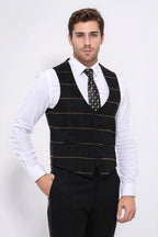 Checked V Neck Black Vest by Wessi – detail view