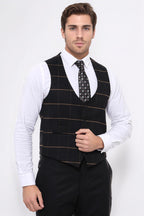 Checked V Neck Black Vest by Wessi – side view