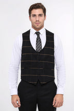 Checked V Neck Black Vest by Wessi – full look view