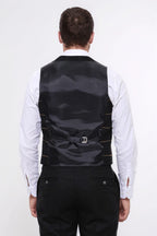 Checked V Neck Black Vest by Wessi – fabric detail view