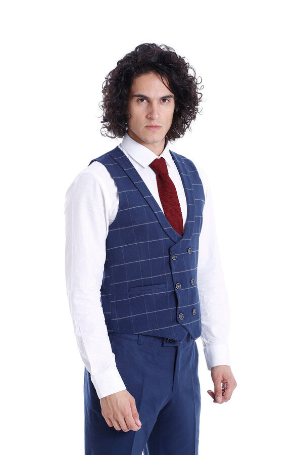 Checked Vest Plain Pants Men Set by Wessi – detail view