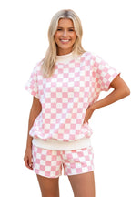 Checker Colorblock Mock Neck Top & Short Set