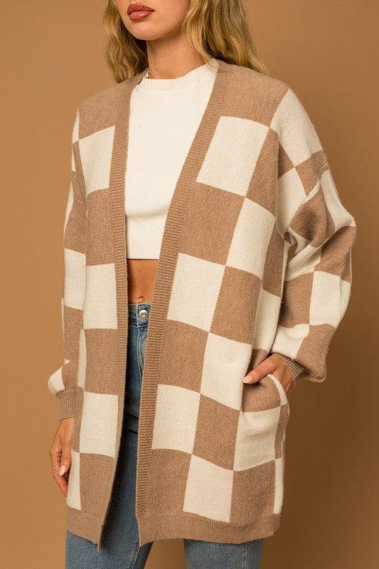 Women's Sweaters - Cardigans Checker Graphic Sweater Cardigan