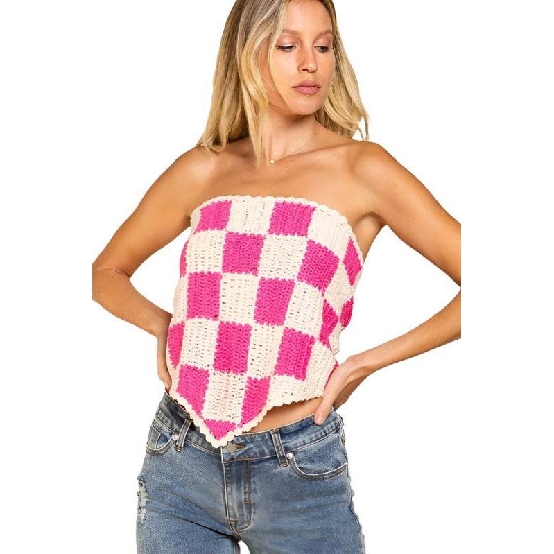 Checkerboard Pattern Tube Top Sweater - VacationGrabs