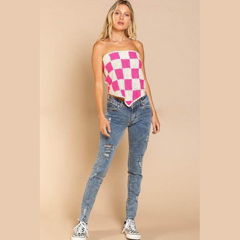 Checkerboard Pattern Tube Top Sweater - VacationGrabs