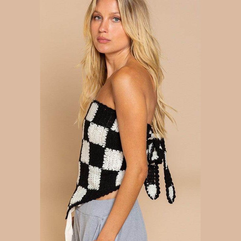 Checkerboard Pattern Tube Top Sweater - VacationGrabs