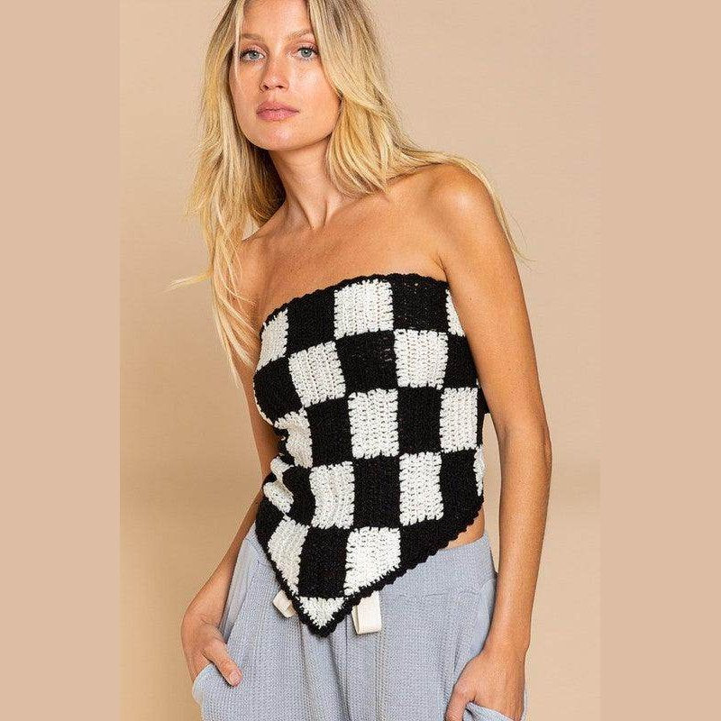 Checkerboard Pattern Tube Top Sweater - VacationGrabs