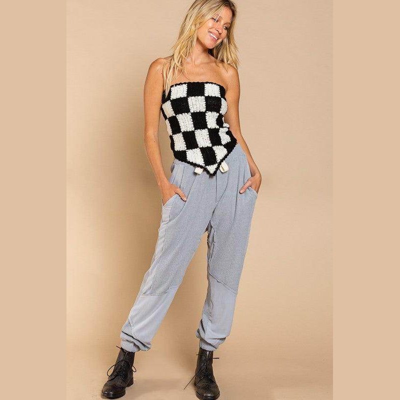 Checkerboard Pattern Tube Top Sweater - VacationGrabs