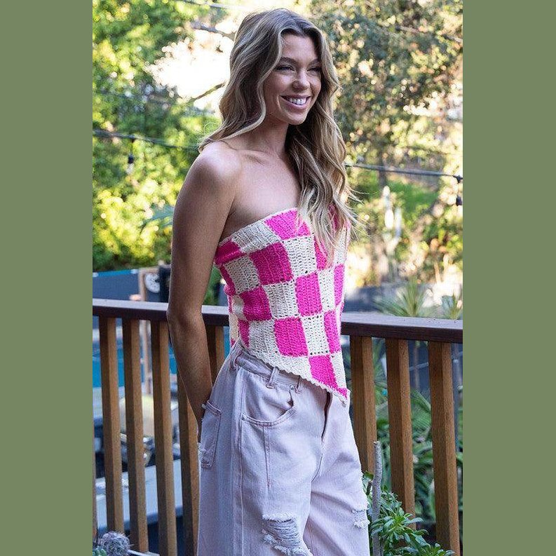 Checkerboard Pattern Tube Top Sweater - VacationGrabs