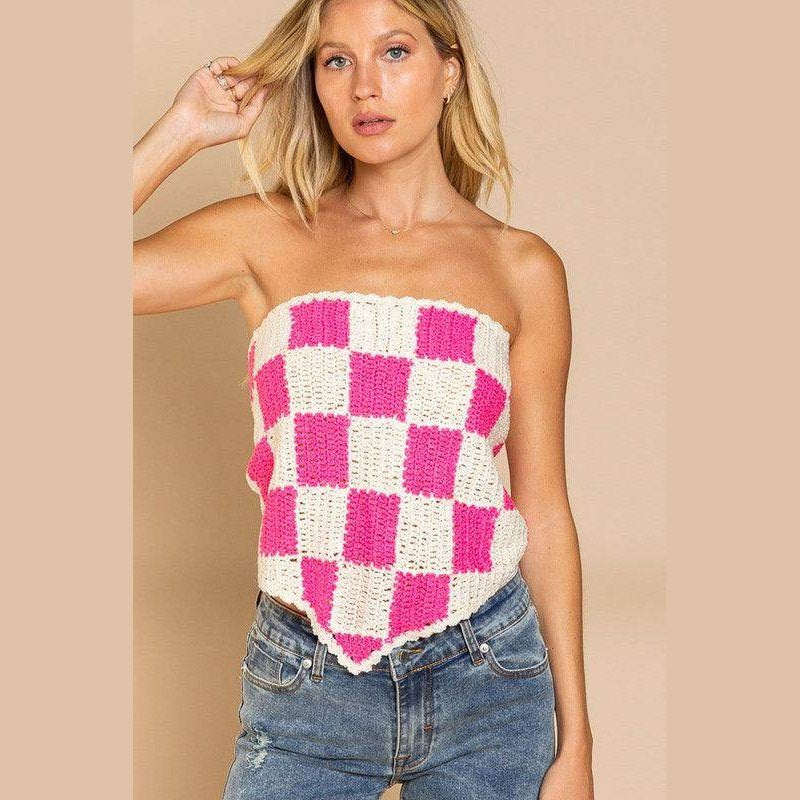 Checkerboard Pattern Tube Top Sweater - VacationGrabs