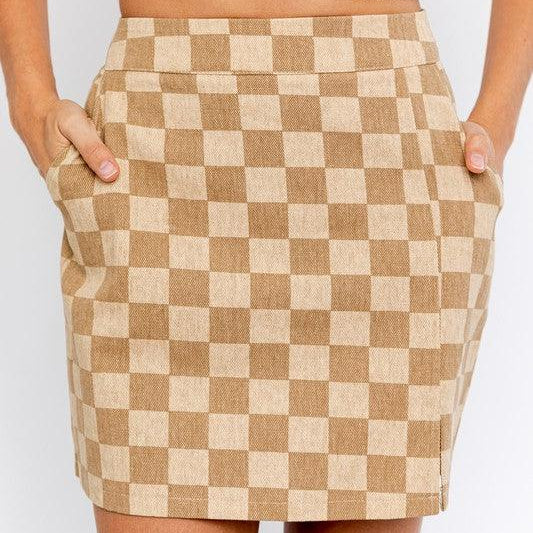 Women's Skirts Checkerboard Print Slit Mini Skirt