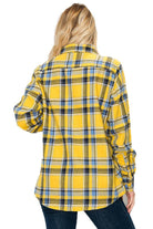 Women's yellow and blue checkered flannel for vacation with a relaxed fit and button-down design