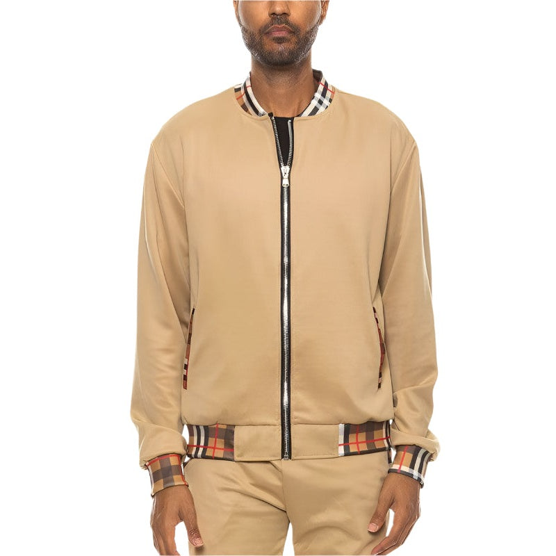 Checkered Plaid Full Zip Track Jacket - VacationGrabs