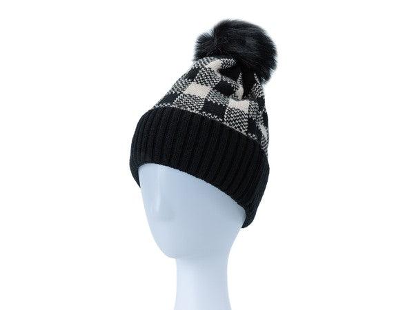 Women's Accessories - Hats Checkered Pom Pom Beanie