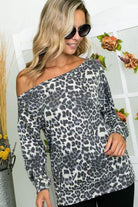 e Luna Cheetah Print One Shoulder Top in Gray with Long Sleeves for a Stylish Look