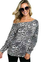 Stylish Cheetah Print One Shoulder Top for Women by e Luna, featuring a relaxed fit and long sleeves