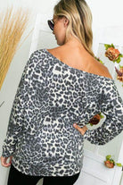 Cheetah Print One Shoulder Top in grey and black with a relaxed fit for a trendy casual look
