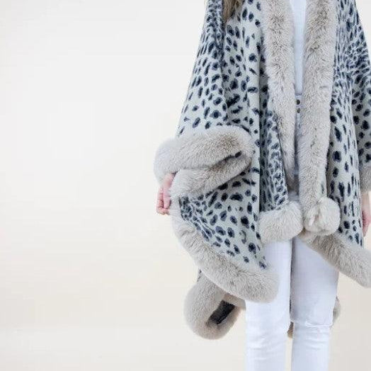 Women's Coats & Jackets Cheetah print ruana w/ faux trim open shawl