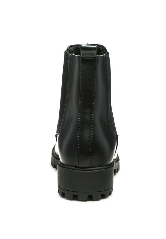 Back view of Rag Company Chelsea ankle boots for men with a sleek black design