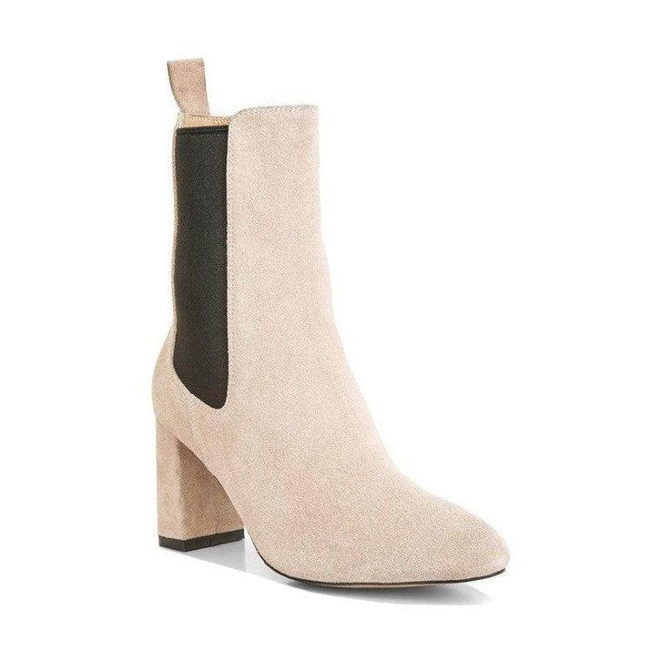 Women's beige suede Chelsea boot boots with block heels