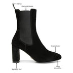 Women's black suede chelsea boot boots with high block heel