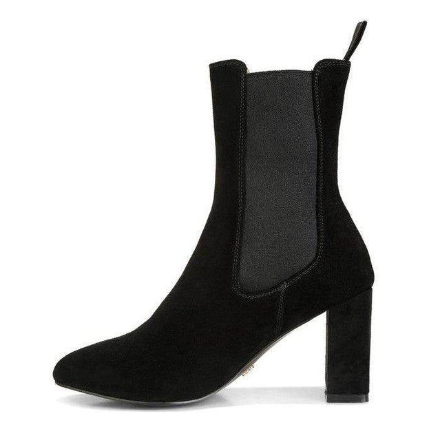 Black suede women's chelsea boot boots with chunky heel for stylish wear