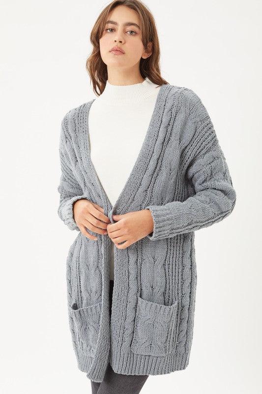 Women's Sweaters - Cardigans Chenille Cable Knit Oversized Open Front Cardigan