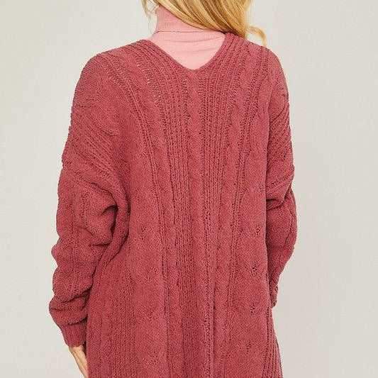 Women's Sweaters - Cardigans Chenille Cable Knit Oversized Open Front Cardigan