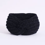 Bella Chic black chenille headband for women with a stylish twisted design for comfort and warmth