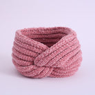 Bella Chic pink chenille headband for women with a stylish twist in a cozy knitted design