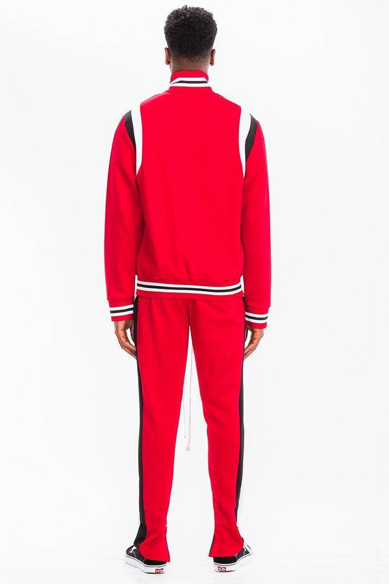 Mens 2PC Track Sets in Red, featuring a Chevy jacket set with stylish design and comfortable fit