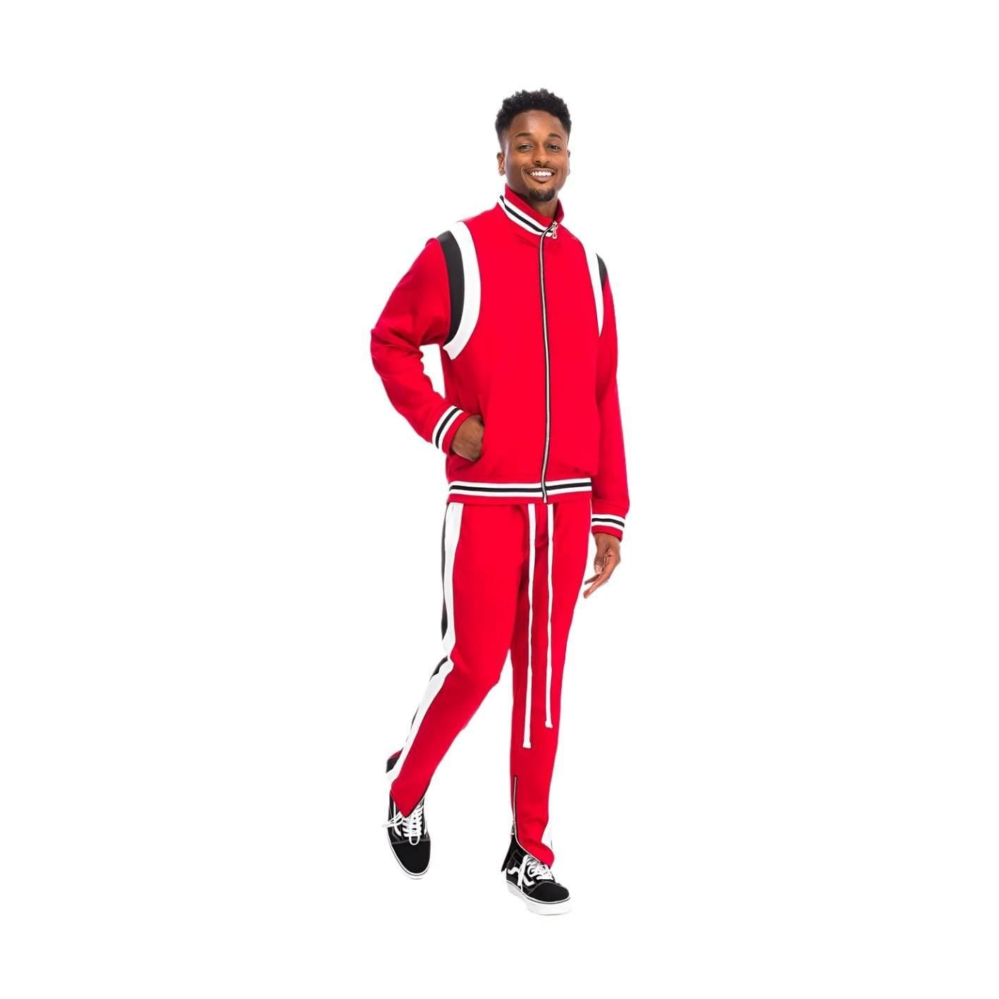 Mens 2PC Track Sets in Red featuring a Chevy jacket set with stylish design and comfortable fit