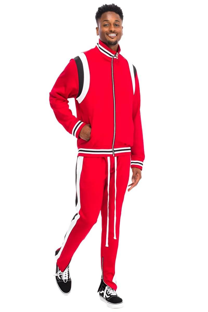 Mens 2PC Track Sets in Red featuring a Chevy jacket set with stylish design and comfortable fit