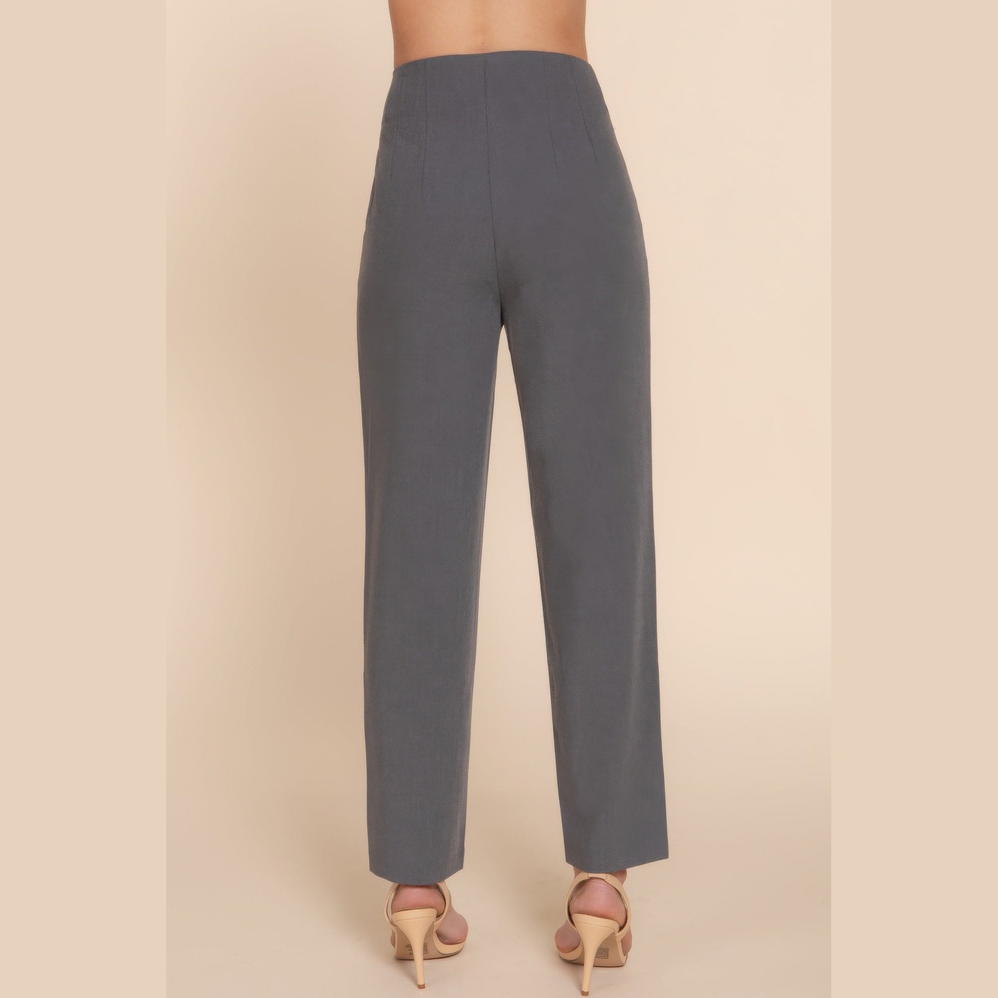 VacationGrabs chic high waisted dress pants for women in gray worn with beige heels