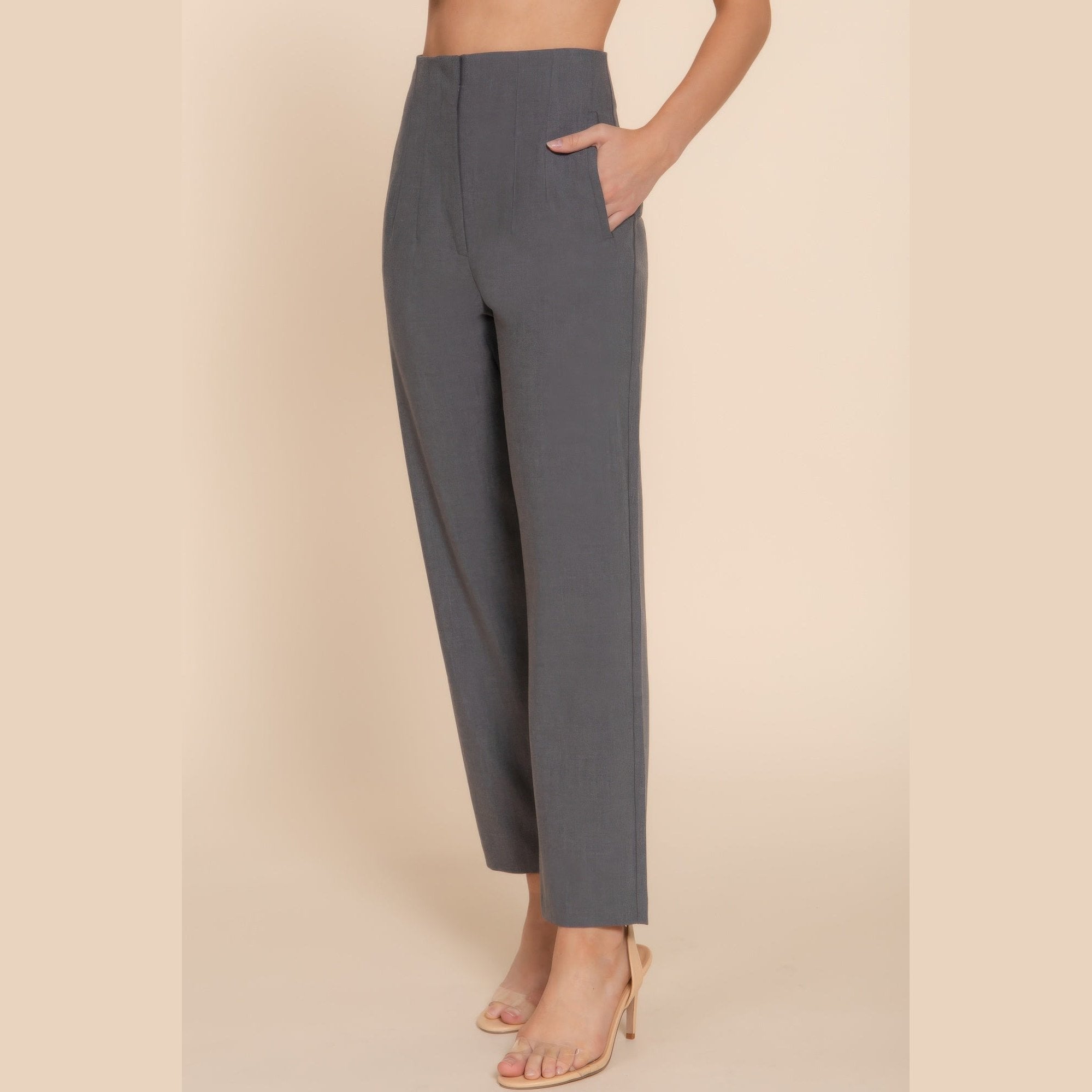 VacationGrabs chic high waisted dress pants for women in gray with a straight leg fit
