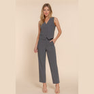 VacationGrabs chic high waisted dress pants for women in gray paired with matching vest
