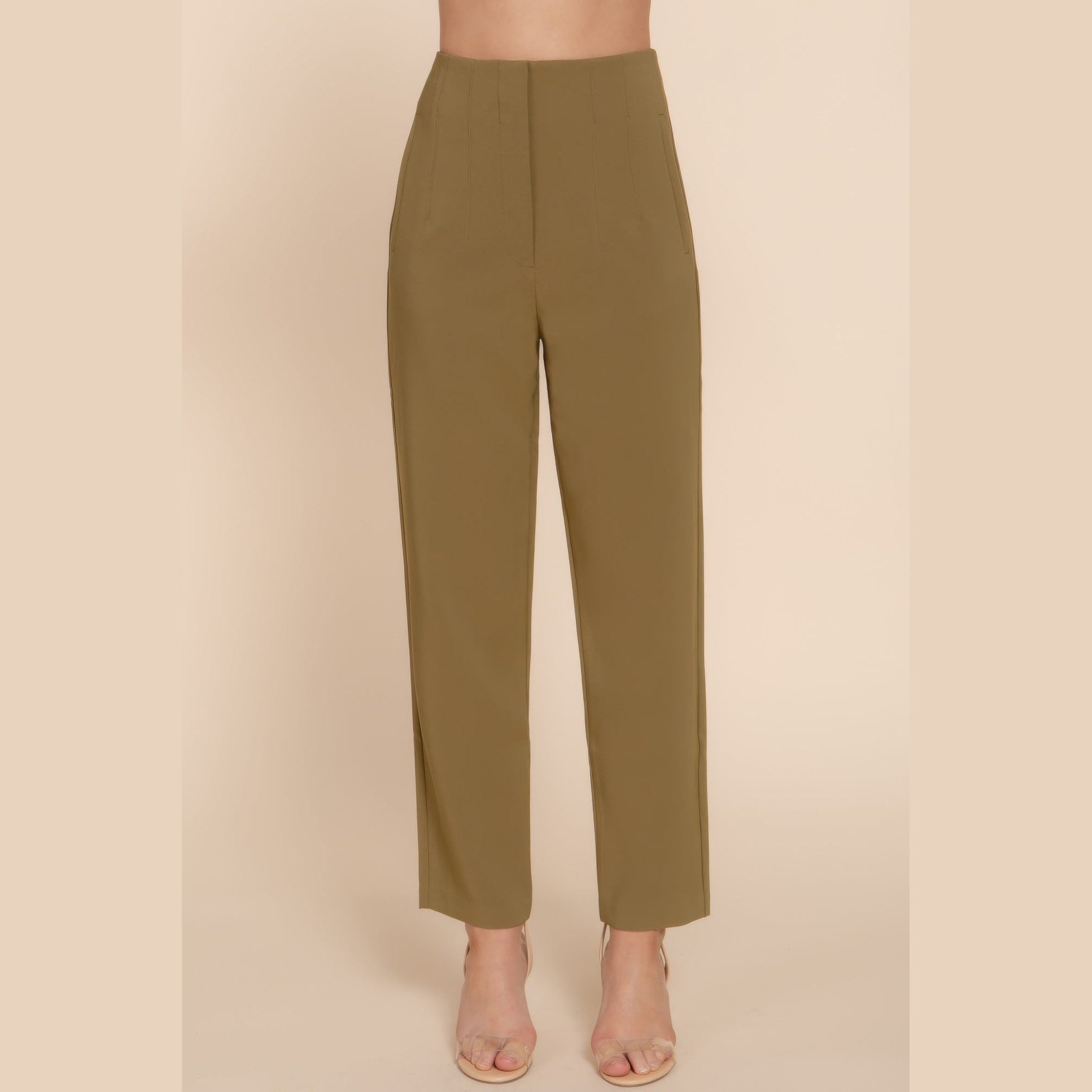 VacationGrabs chic high waisted dress pants for women in olive green with straight leg fit