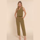 VacationGrabs chic high waisted dress pants for women in olive green styled with matching vest