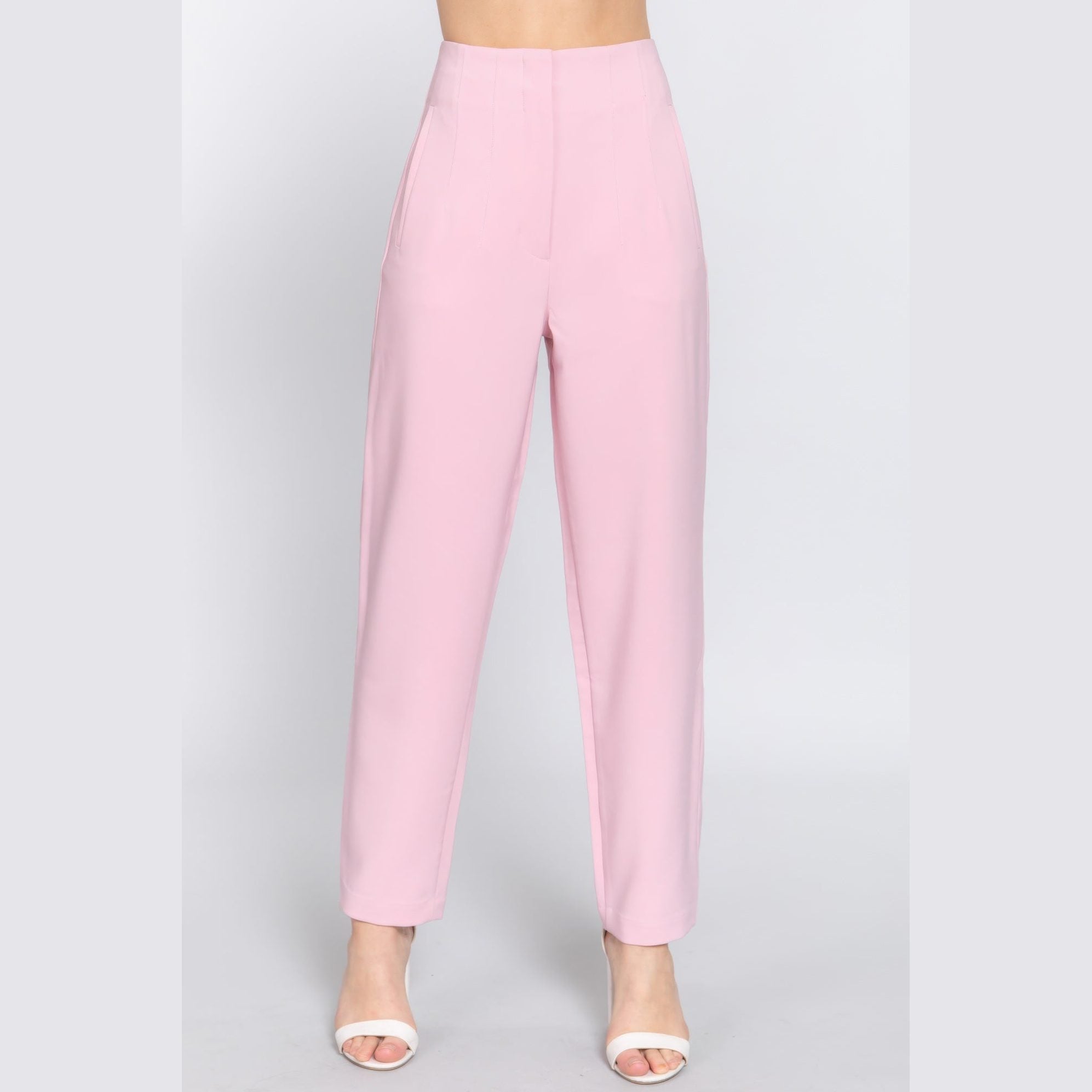 Chic high waisted dress pants for women in light pink by VacationGrabs with a tailored fit