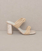 Oasis Society chic vacation heels in nude with twisted straps and block heel for stylish comfort