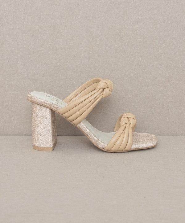 Oasis Society chic vacation heels in nude with twisted straps and block heel for stylish comfort