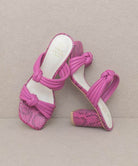 Oasis Society chic vacation heels in vibrant pink with stylish knot detailing and a textured design