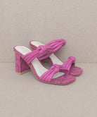 Oasis Society Chic Vacation Heels in Pink with Knot Detail and Block Heel for Stylish Summer Outings