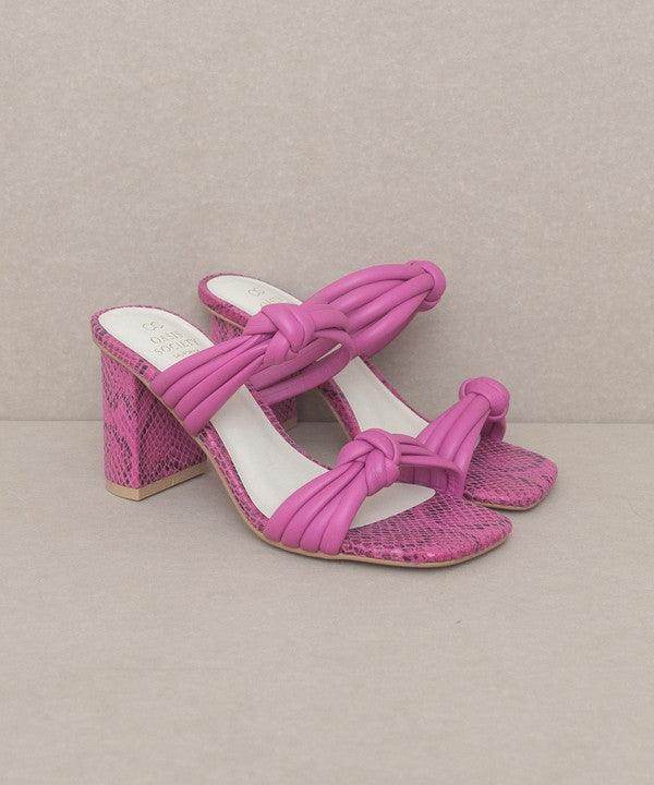 Oasis Society Chic Vacation Heels in Pink with Knot Detail and Block Heel for Stylish Summer Outings