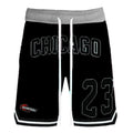 WEIV men's 23 Chicago basketball shorts in black with gray waistband and white drawstring