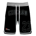 WEIV men's 23 Chicago basketball shorts in black with gray waistband and white drawstring