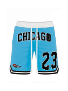 WEIV men's 23 Chicago basketball shorts in blue with black and white accents and drawstring waist