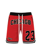 WEIV men's 23 Chicago basketball shorts in red with black waistband and white drawstrings