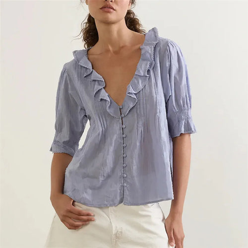 Women's light blue chiffon blouse, perfect for casual outings
