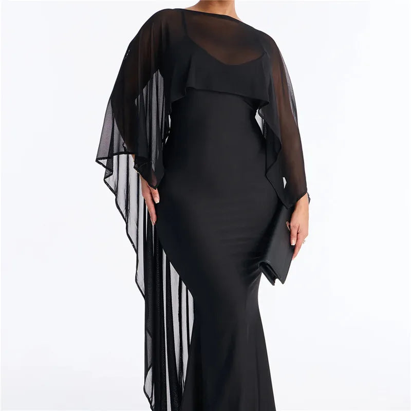 Black chiffon shawl for elegant evening wear or formal occasions